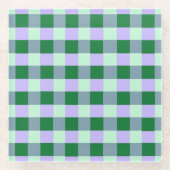 Groen & Lavendel Gingham Strepen Karo Patroon Glazen Onderzetter (Voorkant)