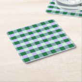 Groen & Lavendel Gingham Strepen Karo Patroon Kartonnen Onderzetters (Schuin)