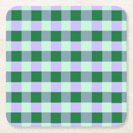 Groen & Lavendel Gingham Strepen Karo Patroon Kartonnen Onderzetters