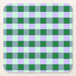 Groen & Lavendel Gingham Strepen Karo Patroon Kartonnen Onderzetters