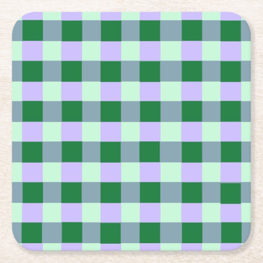 Groen & Lavendel Gingham Strepen Karo Patroon Kartonnen Onderzetters (Voorkant)