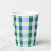 Groen & Lavendel Gingham Strepen Karo Patroon Papieren Bekers (Rechts)