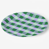 Groen & Lavendel Gingham Strepen Karo Patroon Papieren Bordje (Gekanteld)