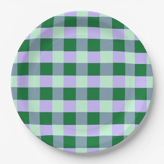 Groen & Lavendel Gingham Strepen Karo Patroon Papieren Bordje (Voorkant)
