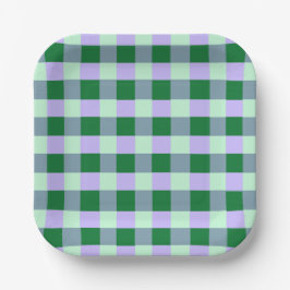 Groen & Lavendel Gingham Strepen Karo Patroon Papieren Bordje