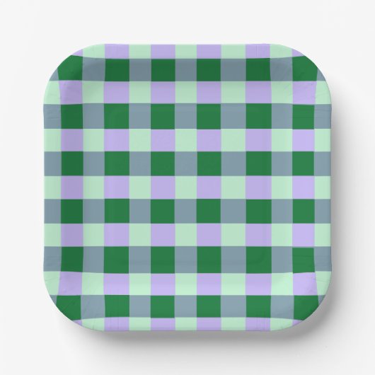 Groen & Lavendel Gingham Strepen Karo Patroon Papieren Bordje (Voorkant)