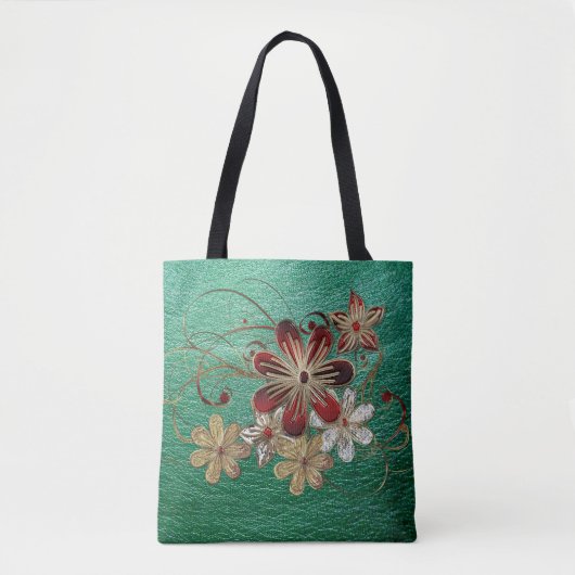 Groen leder en bloemen tote bag (Voorkant)