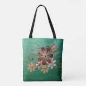 Groen leder en bloemen tote bag (Achterkant)