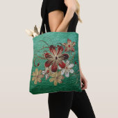 Groen leder en bloemen tote bag (Dichtbij)