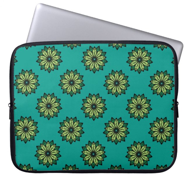Groen leder en vlakker naadloze patroonachtergrond laptop sleeve (Voorkant)