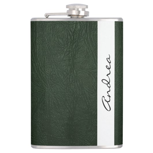 Groen leder, ledertextiel, Jouw naam Heupfles (Voorkant)