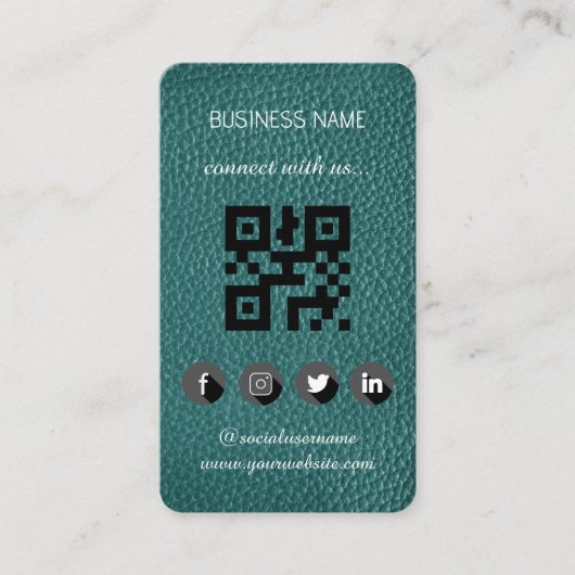Groen leder - Sociale media QR-code Visitekaartje (Voorkant)