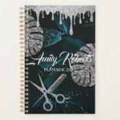 Groen leder zwarte zilver Spuitzalmplanner Planner (Voorkant)