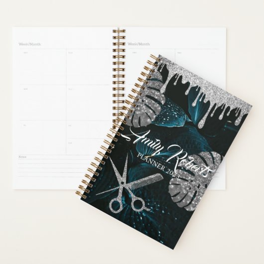 Groen leder zwarte zilver Spuitzalmplanner Planner (Display)