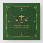 Groen Lederen Goud Gerechtigheid Schaal  Lijst Vierkante Klok (Voorkant)
