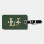 Groen Lederen Initialen Monogrammed Modern  Bagagelabel (Voorkant horizontaal)