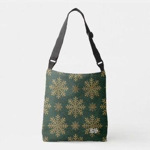 Groen leer bewerkt met gouden sneeuwvlokken initia crossbody tas