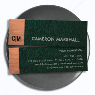 Groen leer met metalen koperen accent monogram mini visitekaartje