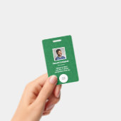 Groen leer & personeelsfoto & logo, streepjescode badge (Handheld)