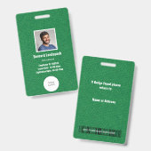 Groen leer & personeelsfoto & logo, streepjescode badge (Voor- en achterkant)