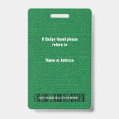 Groen leer & personeelsfoto & logo, streepjescode badge (Achterkant)
