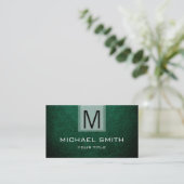 Groen Leer Textuur Monogram Visitekaartje (Staand voorkant)