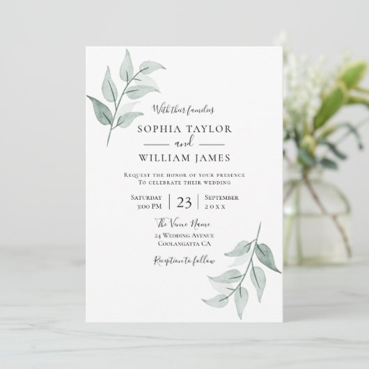 Groen lef simpel Elegant Spring Wedding Kaart (Staand voorkant)