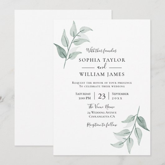 Groen lef simpel Elegant Spring Wedding Kaart (Voorkant / Achterkant)