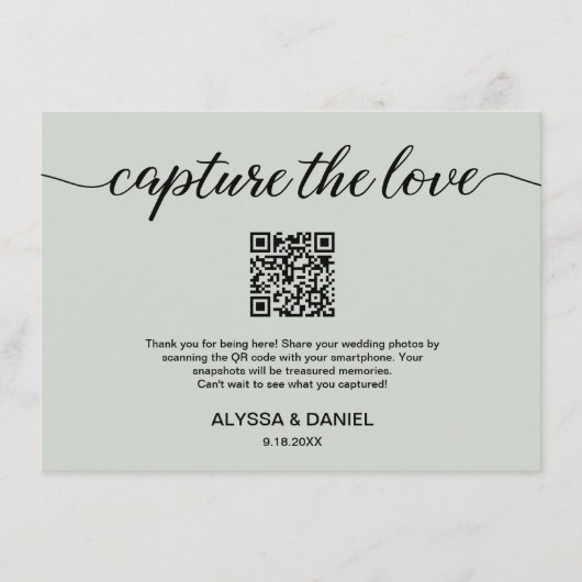 Groen Leg de liefde QR code bruiloft foto share va Informatiekaartje (Voorkant)