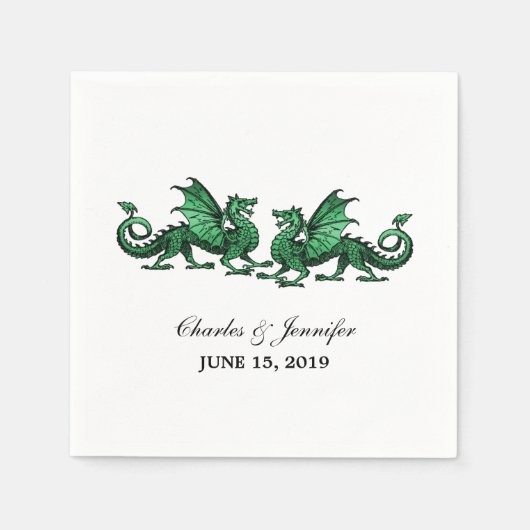Groen legant Dragons Wedding Paper Napkins Servetten (Voorkant)