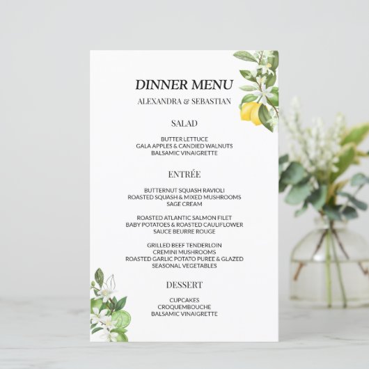 Groen Lemonie Bruiloft Diner Menu (Staand voorkant)