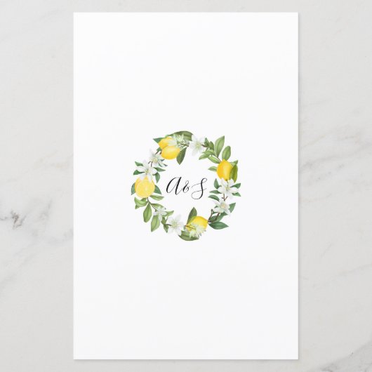 Groen Lemonie Bruiloft Diner Menu (Achterkant)