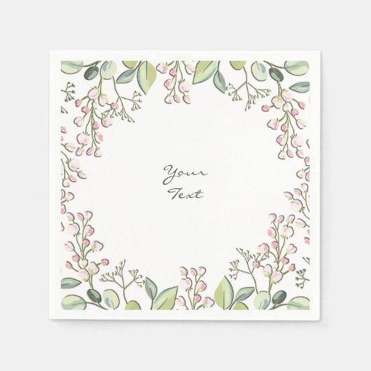 Groen Lente Roze Bloemen Servetten (Voorkant)
