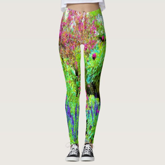 Groen Lenteguin Landschap met volken Leggings (Voorkant)