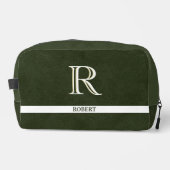Groen Leren Textuur Trim Wit Monogram Naam Toilettasje (Voorkant)