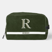 Groen Leren Textuur Trim Wit Monogram Naam Toilettasje (Achterkant)