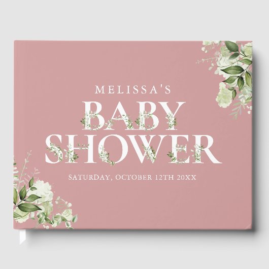 Groen Letter Stoffig Roos Roze Baby shower Gastenboek (Voorkant)