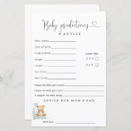 Groen Leuk Beer Baby shower Voorspellingen Advies