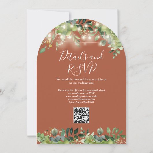 Groen Licht Arch Terracotta QR Code Trouwen Kaart (Achterkant)