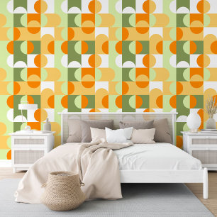 Groen Licht limoen Oranje Witte Cirkels Kunst Patr Behang