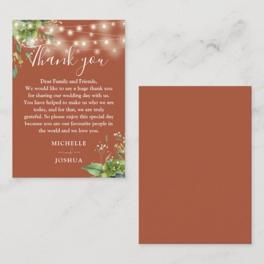 groen licht terracotta bruiloft dank u plaatskaartje (Voorkant / Achterkant)
