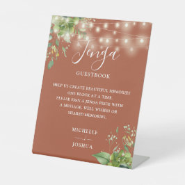 Groen licht Terracotta Jenga bruiloft gastenboek Reclamebord Met Voetstuk