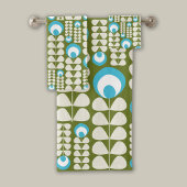 Groen, lichtblauw, Cream Mid Mod Flowers Patroon Bad Handdoek