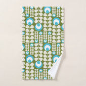 Groen, lichtblauw, Cream Mid Mod Flowers Patroon Bad Handdoek (Handdoek)