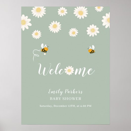 Groen Lief Daisy Bloom Baby shower Welkomstbord Poster (Voorkant)