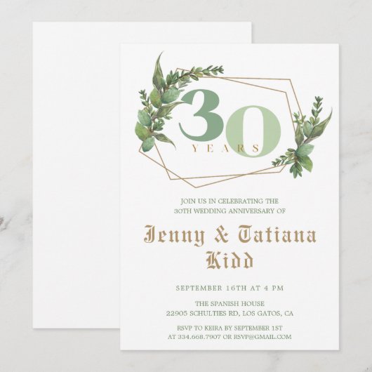 Groen Lijst 30e bruiloft Jubileum Uitnodiging (Voorkant / Achterkant)