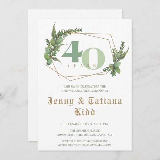 Groen Lijst 40e bruiloft Jubileum uitnodiging (Voorkant / Achterkant)