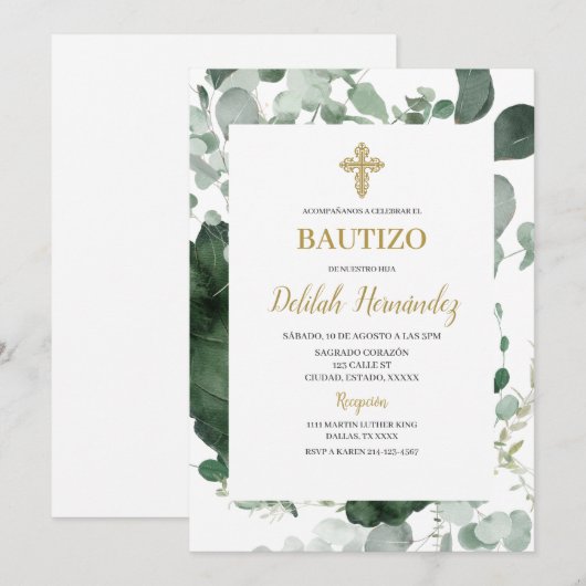 Groen lijst doopuitnodiging kaart (Voorkant / Achterkant)