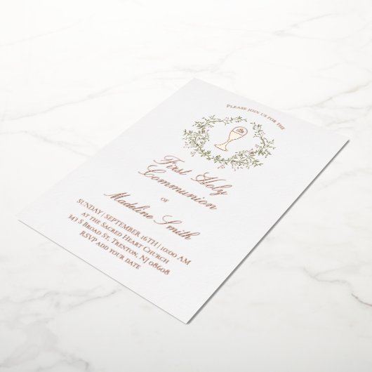 Groen lijst Eerste Heilige Communie Folie Uitnodiging (Gedraaid)