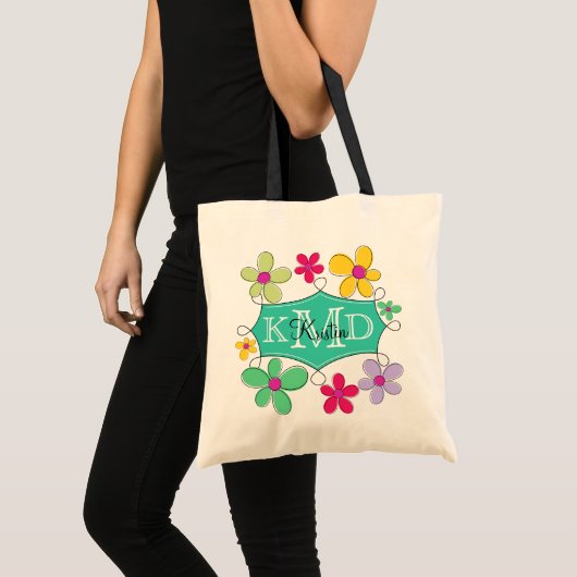 Groen Lijst - Floral - Gepersonaliseerd monogram Tote Bag (Voorkant (product))
